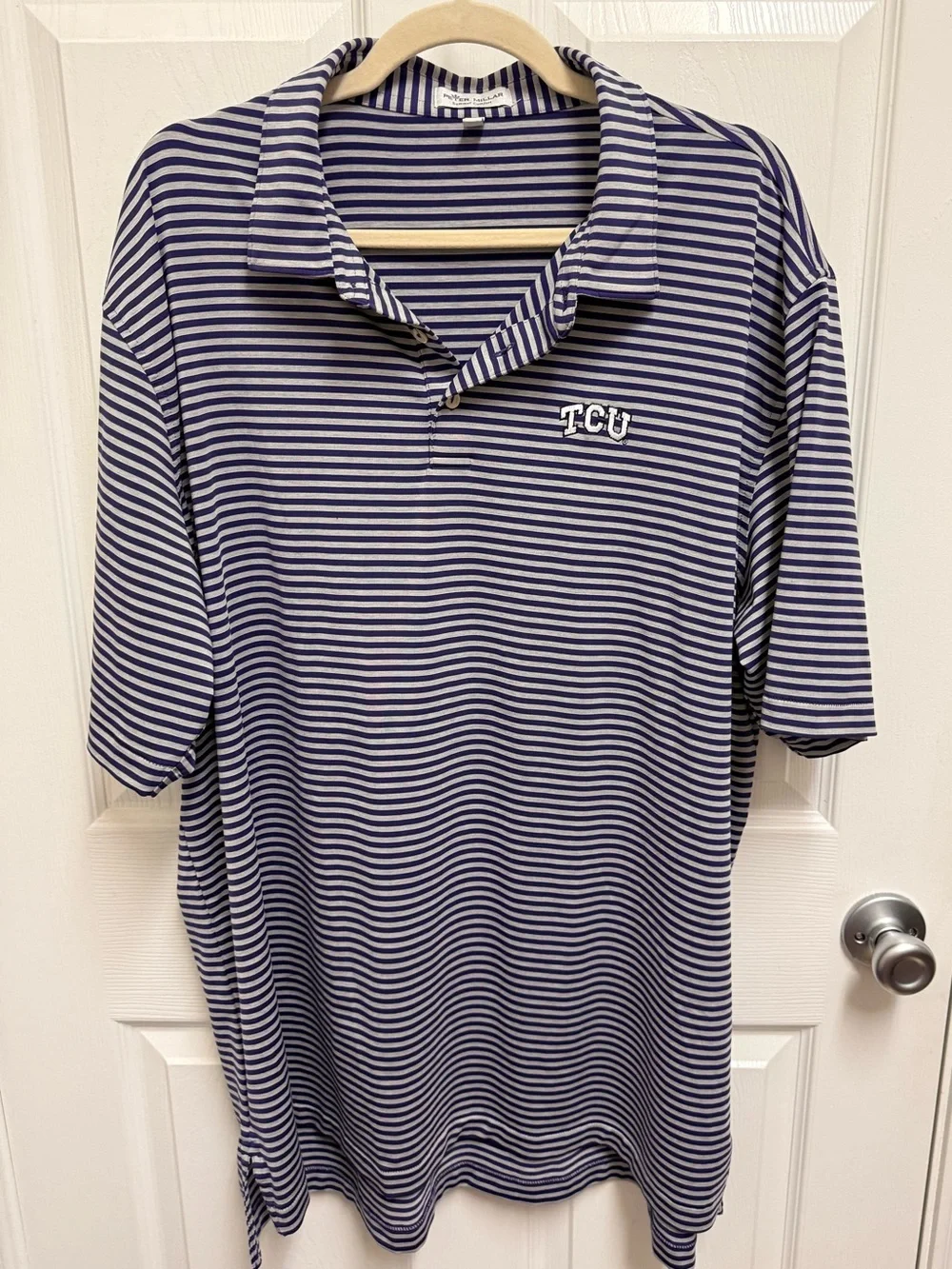 Peter Millar Purple and Grey Striped TCU Polo